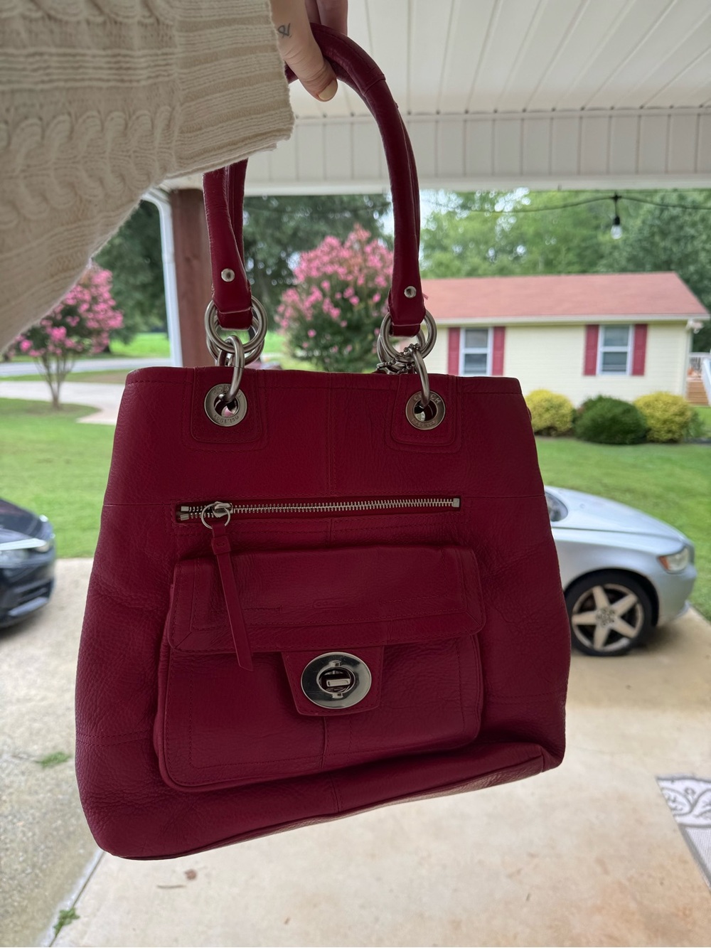 Coach Raspberry Pink Leather Hobo with Front Pocket